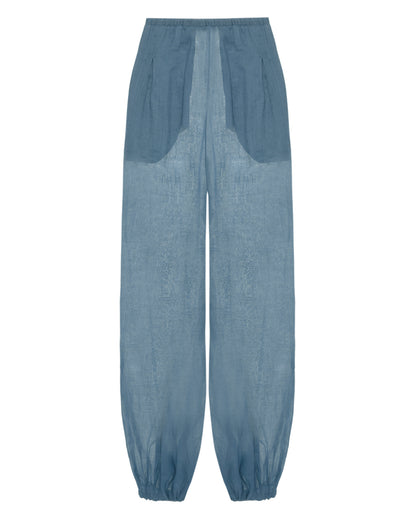 Calça Balonê Voil de Linho Azul