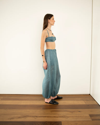Calça Balonê Voil de Linho Azul