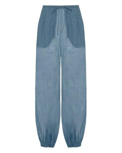 Calça Balonê Voil de Linho Azul