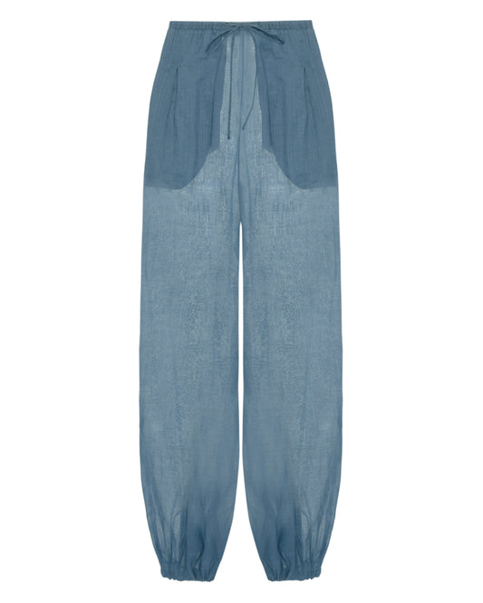 Calça Balonê Voil de Linho Azul