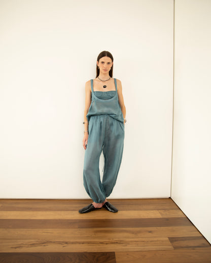 Calça Balonê Voil de Linho Azul