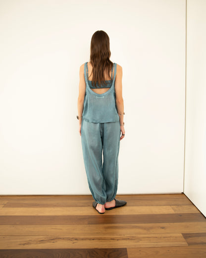 Calça Balonê Voil de Linho Azul