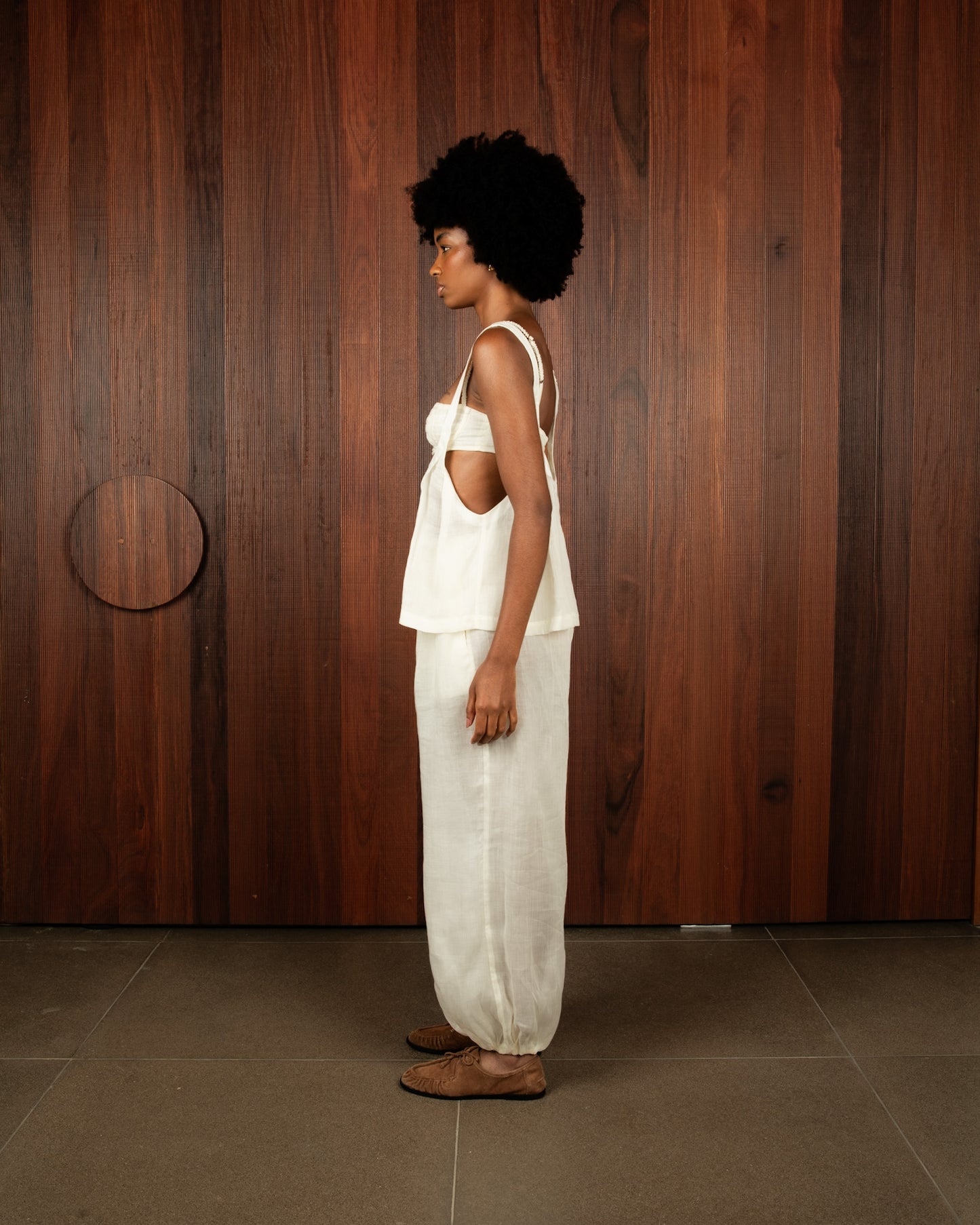 Calça Balonê Voil de Linho Off White