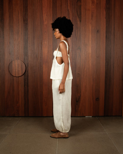 Calça Balonê Voil de Linho Off White