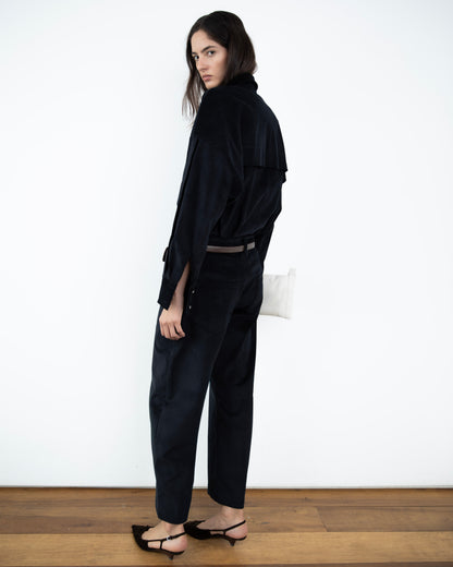 Calça Barrel Veludo Cotelê Preta