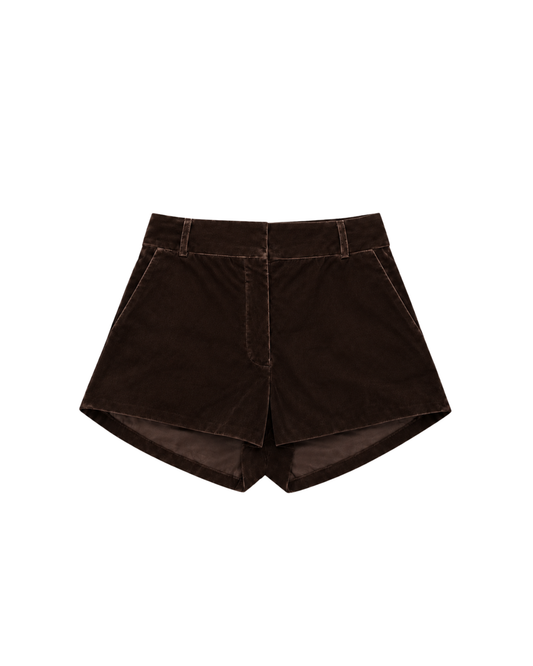Shorts de Veludo Marrom