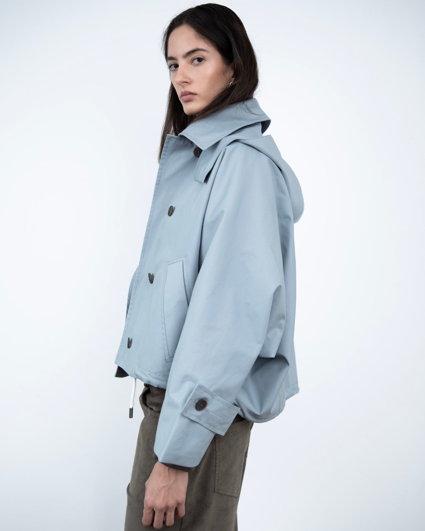 Trench Curto Dupla Face Azul