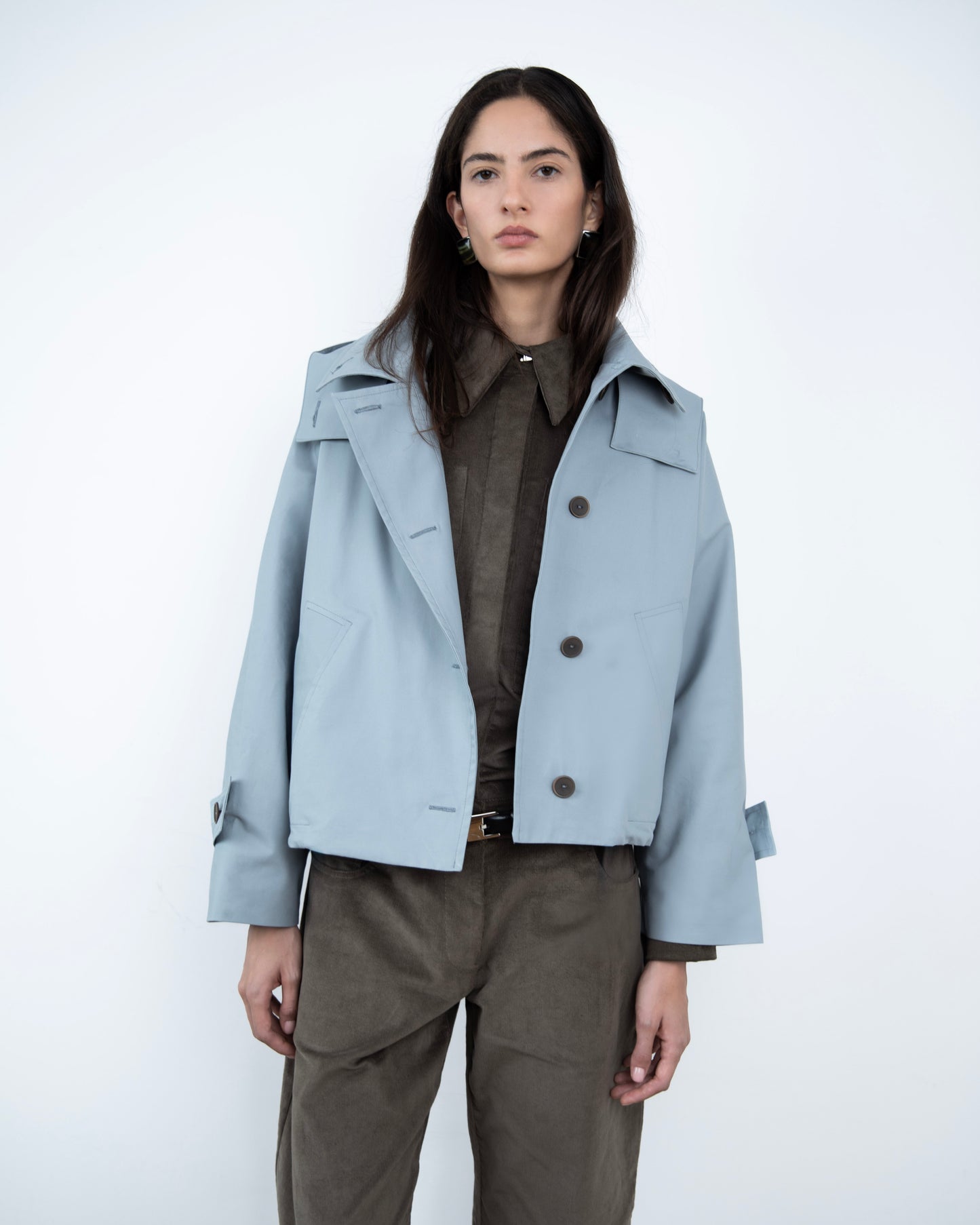 Trench Curto Dupla Face Azul