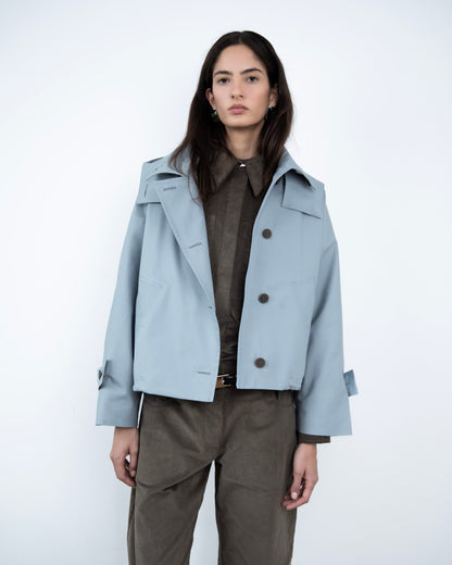 Trench Curto Dupla Face Azul