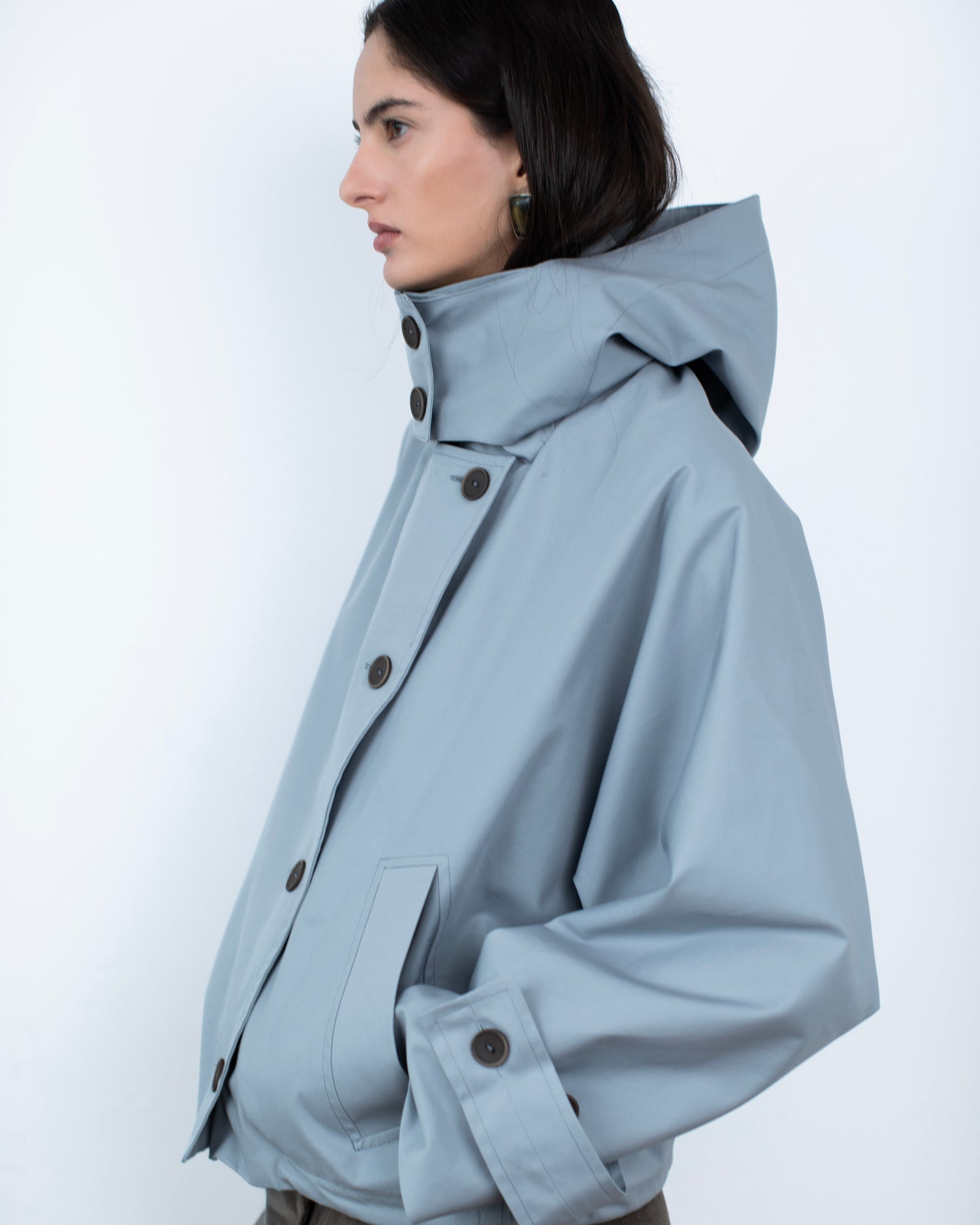 Trench Curto Dupla Face Azul