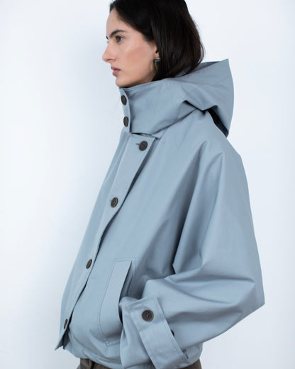 Trench Curto Dupla Face Azul