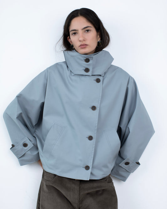 Trench Curto Dupla Face Azul