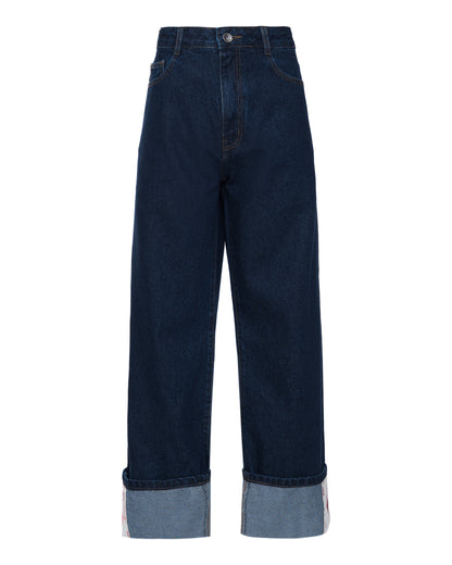 Calça Jeans Barra Cartas Bordadas