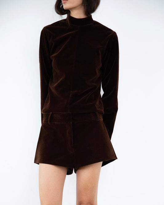 Shorts de Veludo Marrom