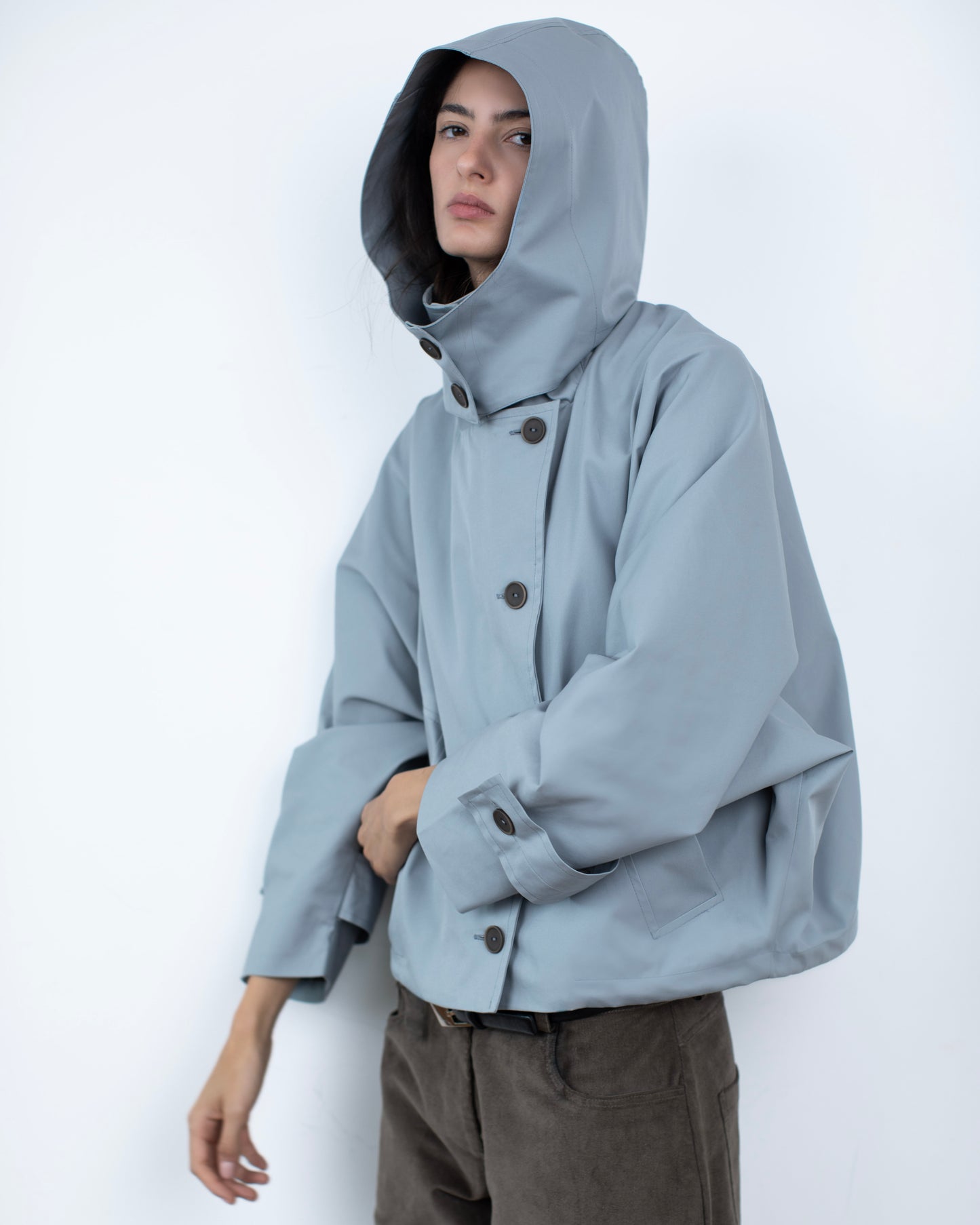 Trench Curto Dupla Face Azul