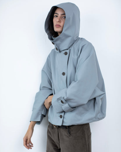 Trench Curto Dupla Face Azul
