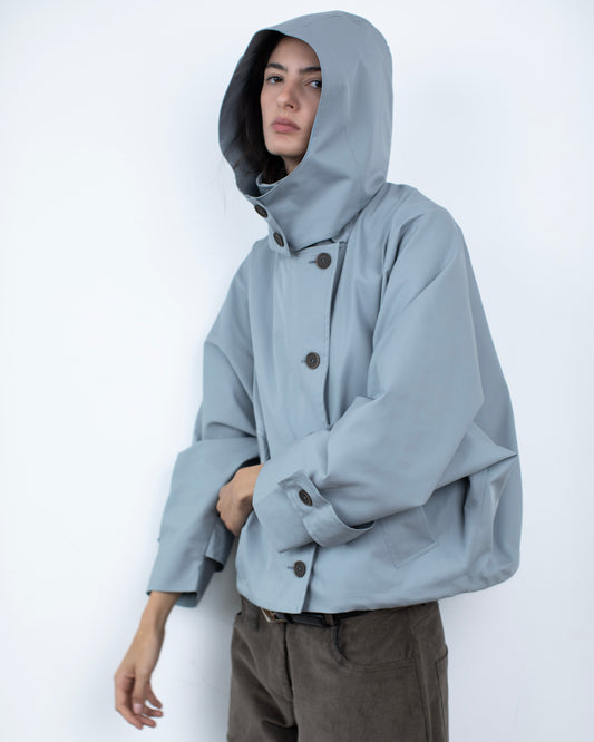 Trench Curto Dupla Face Azul