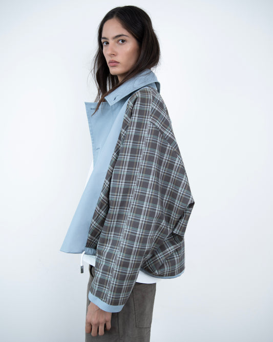 Trench Curto Dupla Face Azul