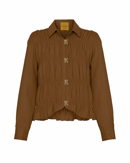 Camisa Drapeada Linho Marrom