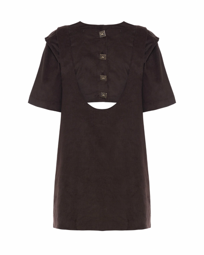 Vestido Suspensório Veludo Marrom