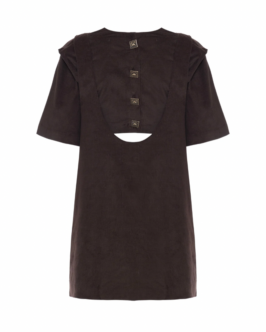 Vestido Suspensório Veludo Marrom