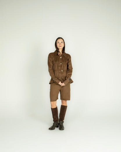Camisa Drapeada Linho Marrom