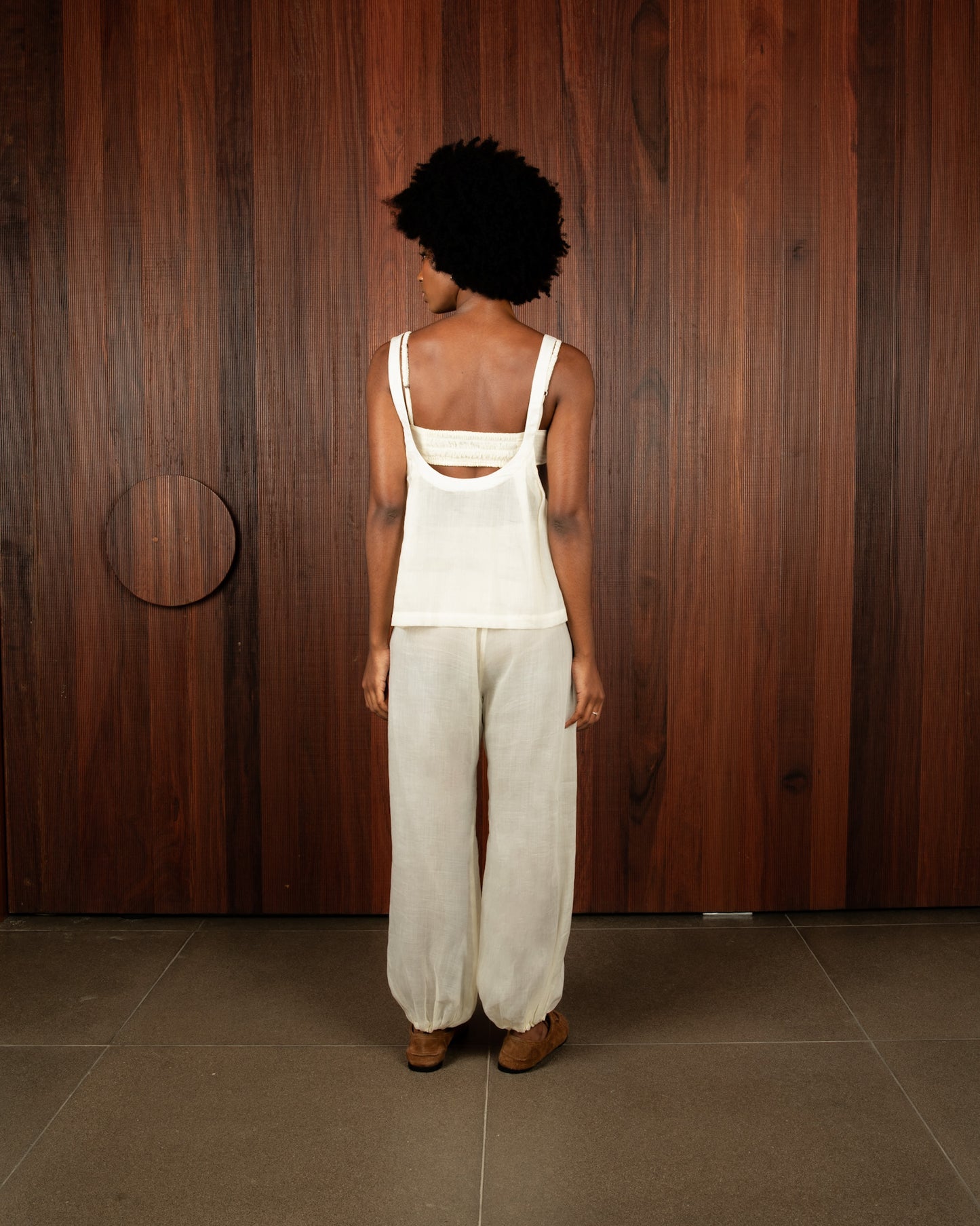 Calça Balonê Voil de Linho Off White