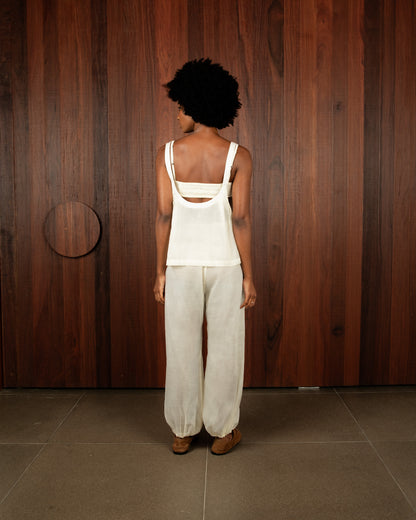 Calça Balonê Voil de Linho Off White