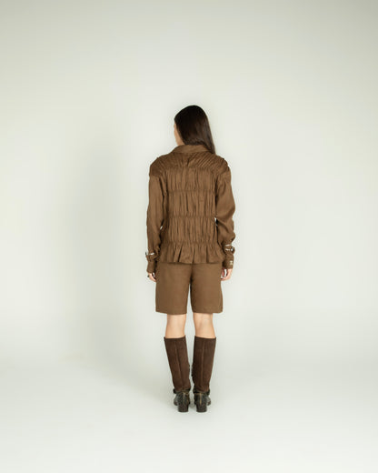Camisa Drapeada Linho Marrom