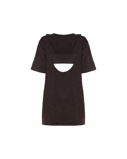 Vestido Suspensório Veludo Marrom