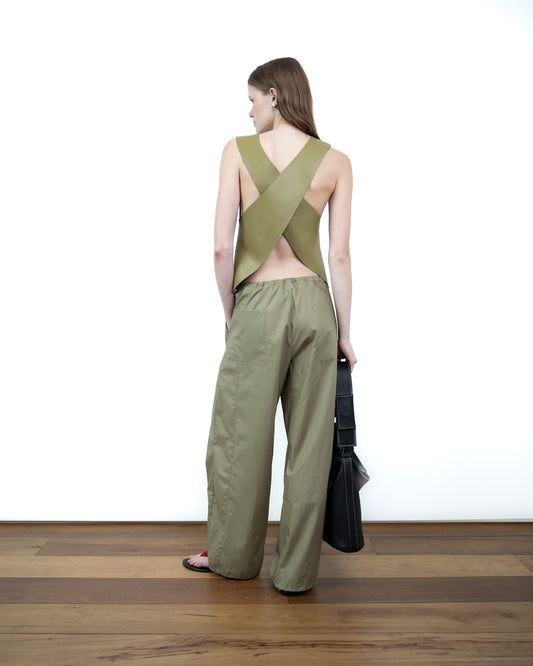 Halter Top de Couro Verde