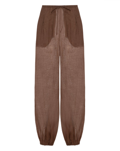 Calça Balonê Voil de Linho Marrom