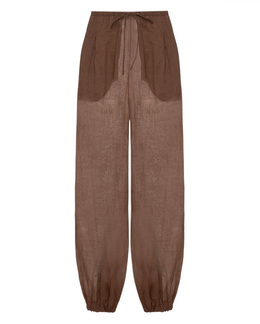 Calça Balonê Voil de Linho Marrom