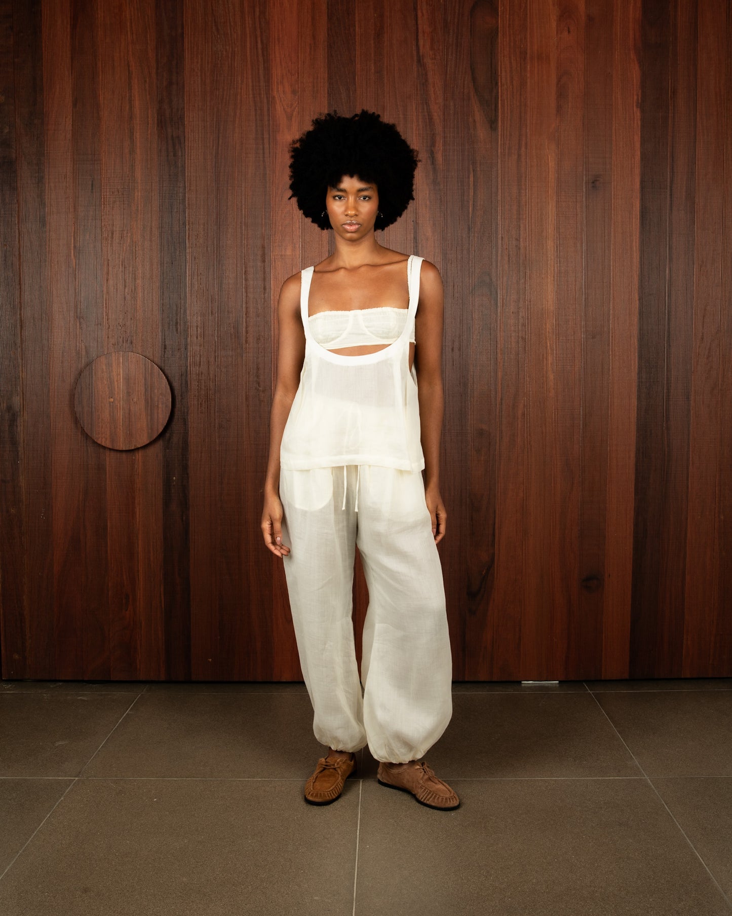 Calça Balonê Voil de Linho Off White