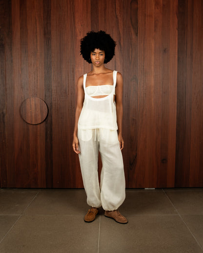 Calça Balonê Voil de Linho Off White
