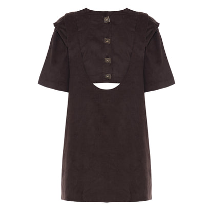 Vestido Suspensório Veludo Marrom