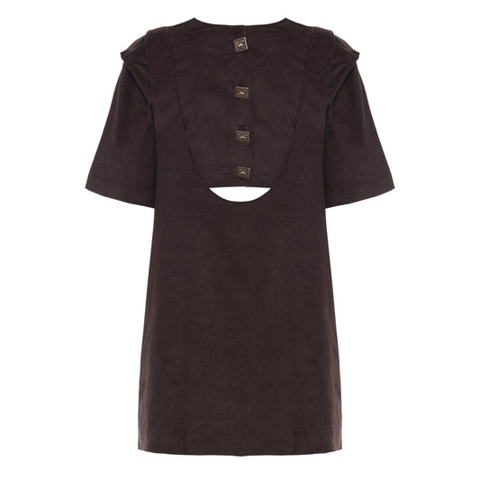 Vestido Suspensório Veludo Marrom
