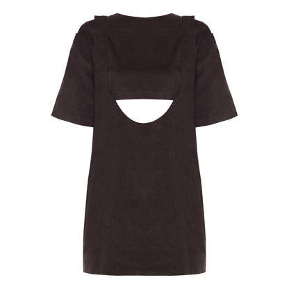 Vestido Suspensório Veludo Marrom