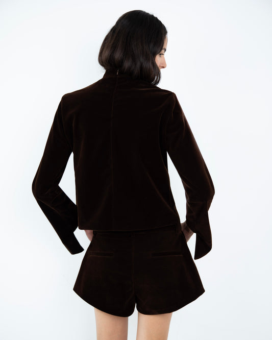 Blusa de Veludo Gola Alta Marrom