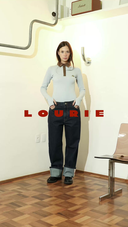 Calça Jeans Barra Cartas Bordadas