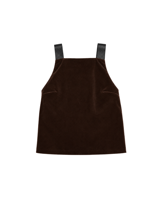 Halter Top de Veludo Com Alça de Couro Marrom